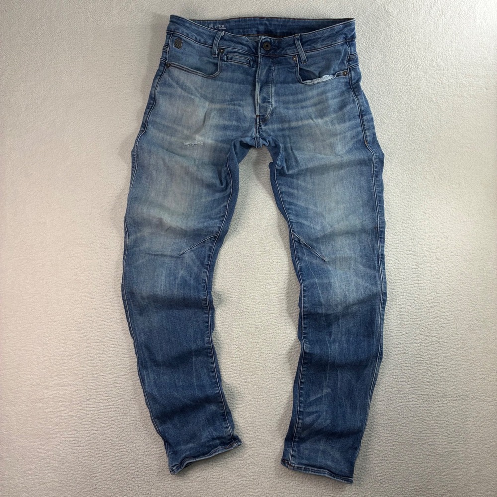 G Star Raw D Staq 3D Slim Jeans Men 31x32 Blue Faded Stretch Whiskered Skinny